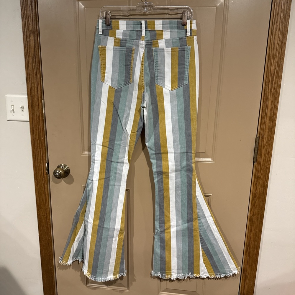 Striped Flare Jeans in Green, Yellow, and White - Picture 2 of 2